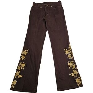 Lawman Western Jeans  Brown Denim Embroidered Floral Vine Boot Women's 9